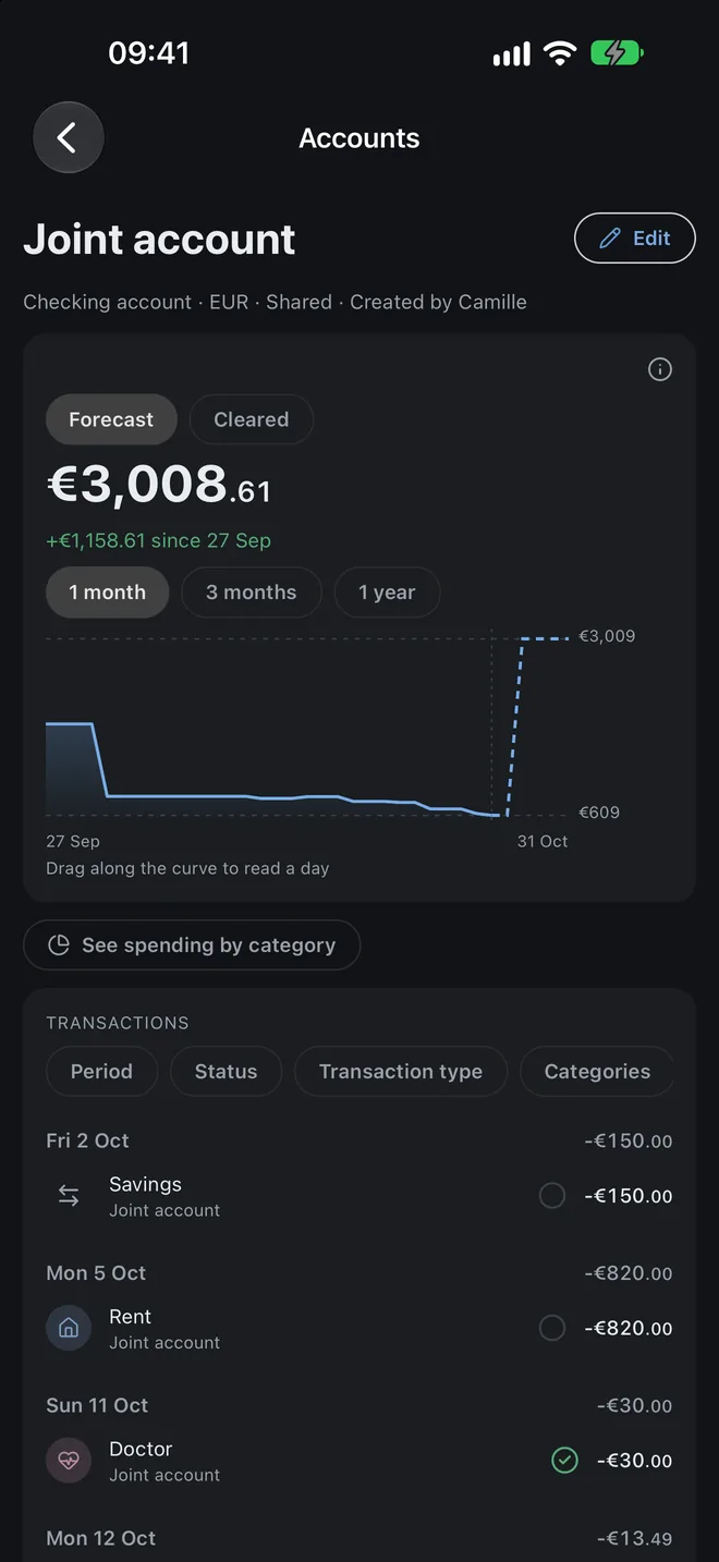 Account details with its balance curve