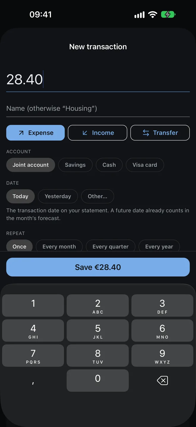 Quick transaction entry